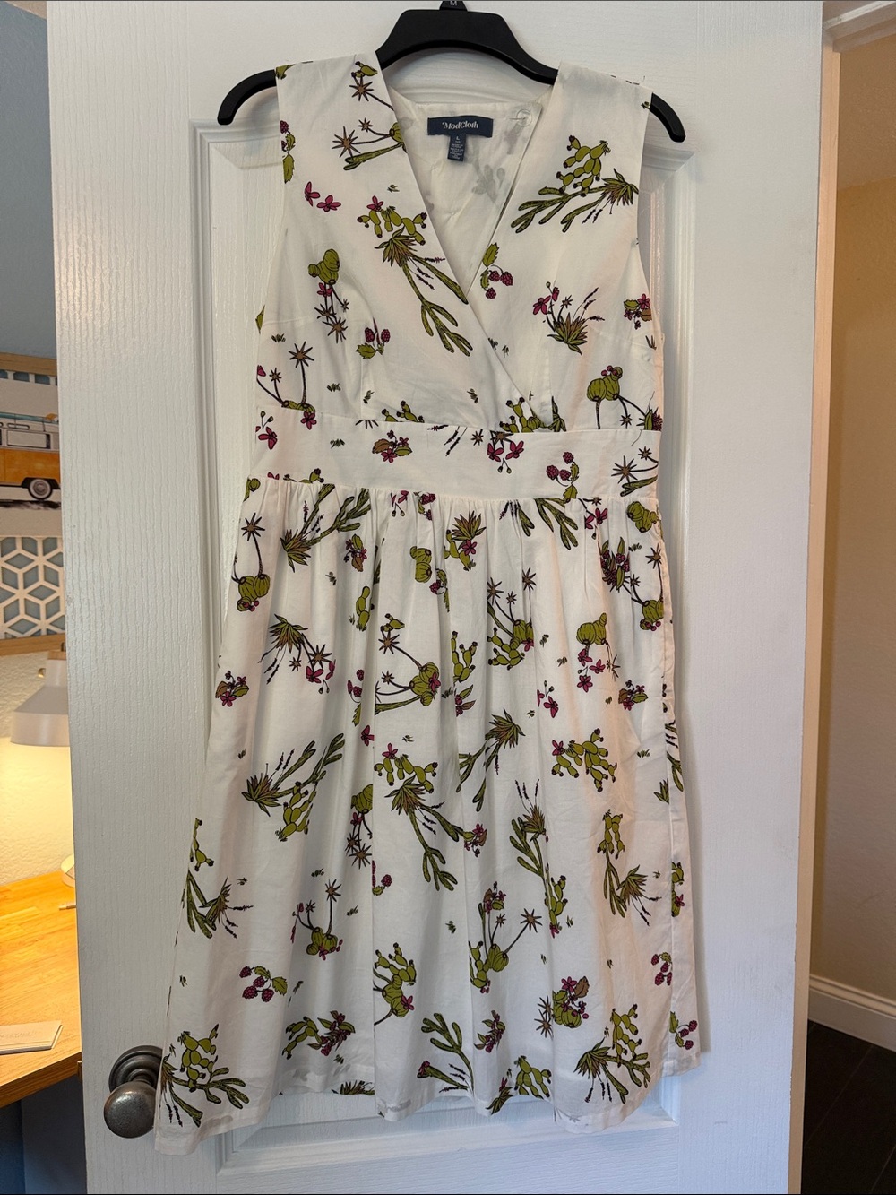 ModCloth White Midi Dress with Olive and Berry Floral Print